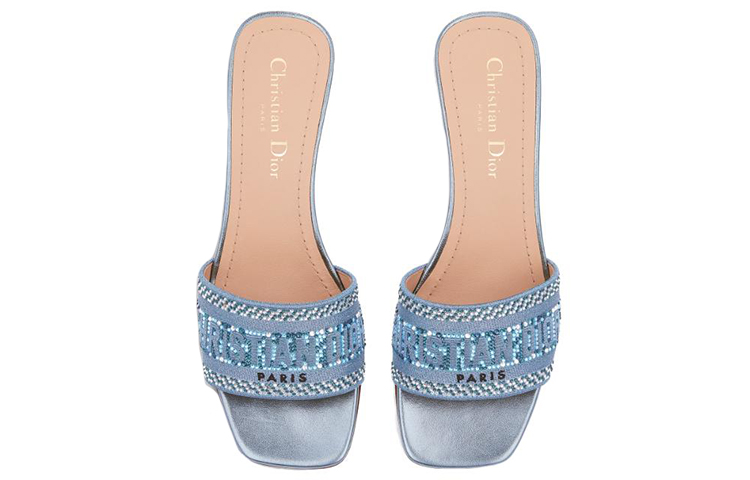 Shop (W) Dior Dway Heeled Slide ''Blauw Kristalborduurwerk'' KCQ860LCS_S80K