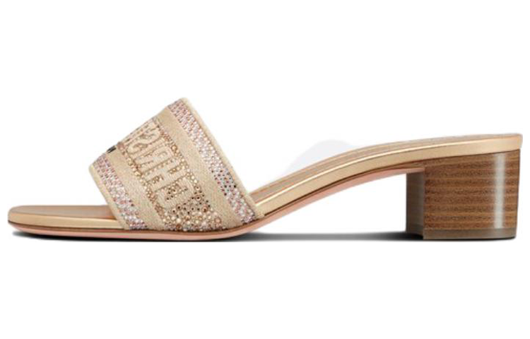 (Women) Dior Dway Heeled Slides 'Gold' KCQ244LCS_S62K