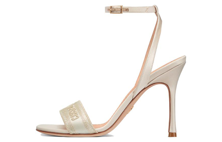 (W) Dior Dway Leather Buckle High-Heel Slide Sandals 'Gold'