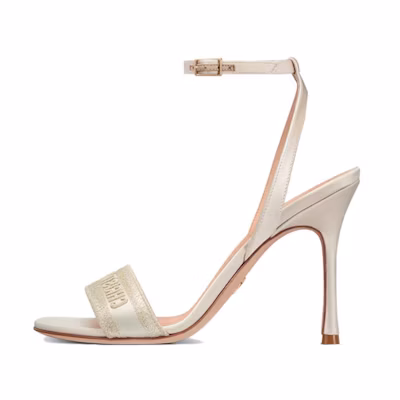 (W) Dior Dway Leather Buckle High-Heel Slide Sandals 'Gold'