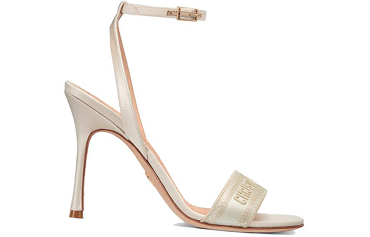 (W) Dior Dway Leather Buckle High-Heel Slide Sandals 'Gold' 圖 2