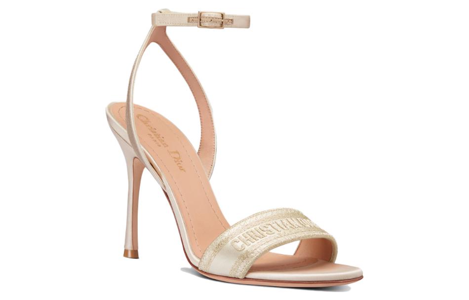 (W) Dior Dway Leather Buckle High-Heel Slide Sandals 'Gold' 圖 3