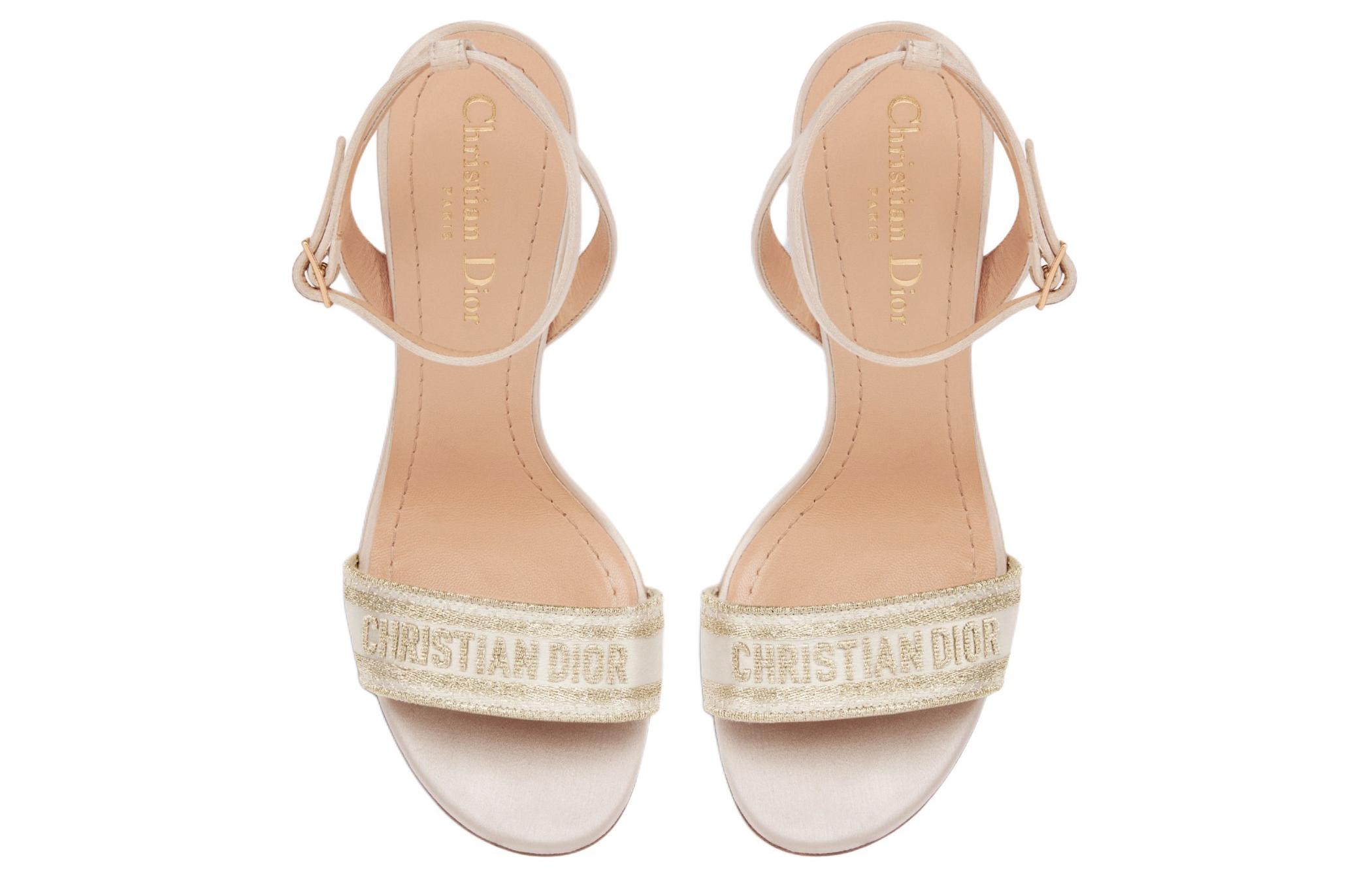 (W) Dior Dway Leather Buckle High-Heel Slide Sandals 'Gold' 圖 5