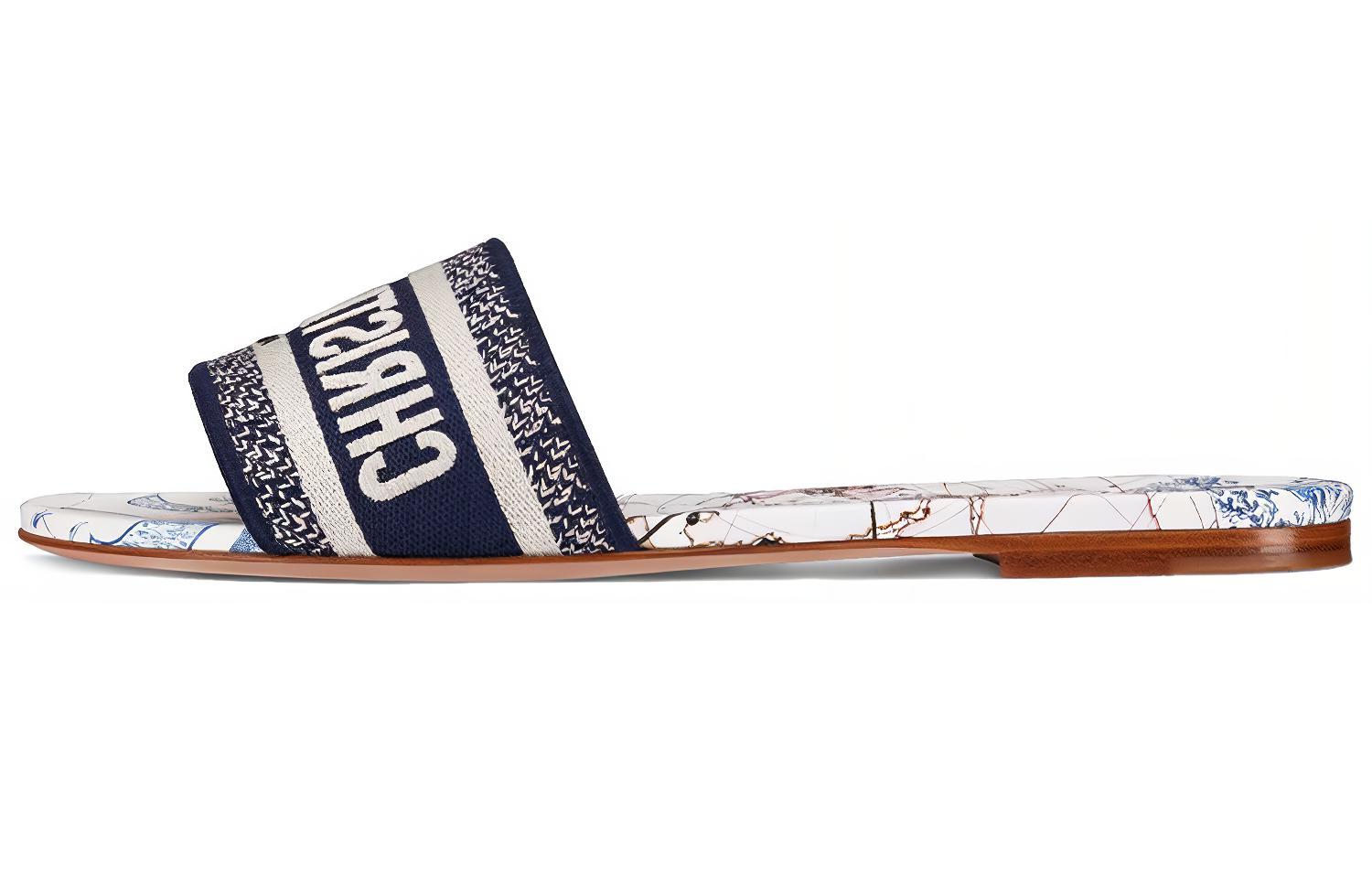 Buy Dior迪奧 Dway 皮革 平底套腳 時尚涼拖 女款 藍色