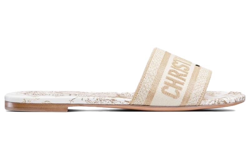 Order DIOR迪奧 Dway 棉布 標誌刺繡 平底 時尚拖鞋 女款 白色