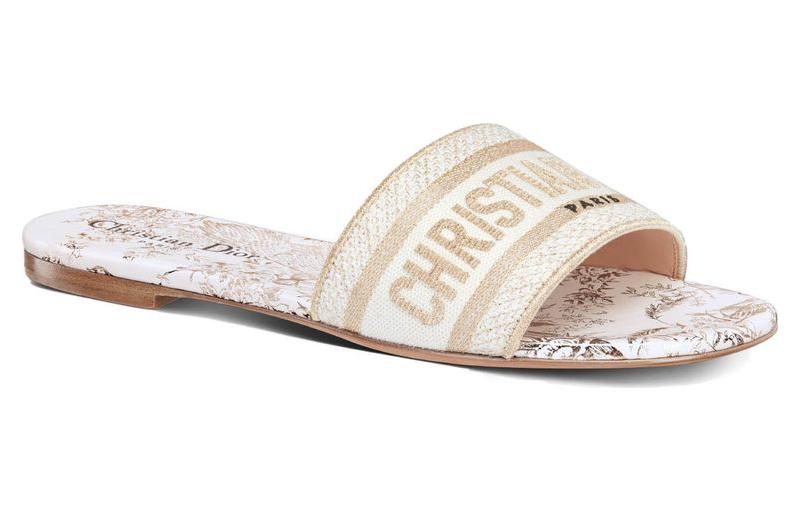 Lookbook DIOR迪奧 Dway 棉布 標誌刺繡 平底 時尚拖鞋 女款 白色