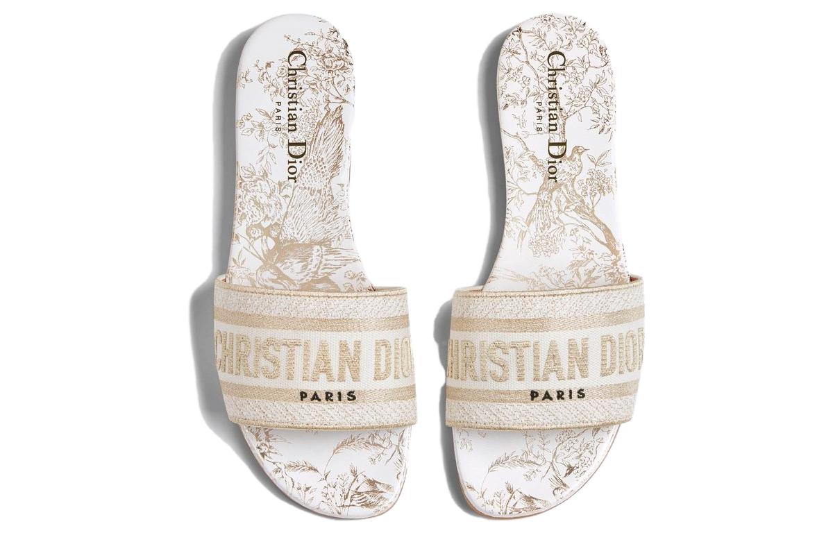 Purchase DIOR迪奧 Dway 棉布 標誌刺繡 平底 時尚拖鞋 女款 白色