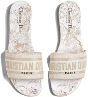 DIOR迪奧 Dway 棉布 標誌刺繡 平底 時尚拖鞋 女款 白色 Purchase DIOR迪奧 Dway 棉布 標誌刺繡 平底 時尚拖鞋 女款 白色