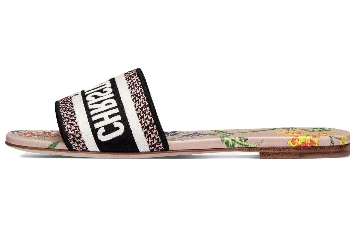 (Women) Dior Dway Slide Powder Pink Multicolor Embroidered Cotton KCQ209FWY_S38P