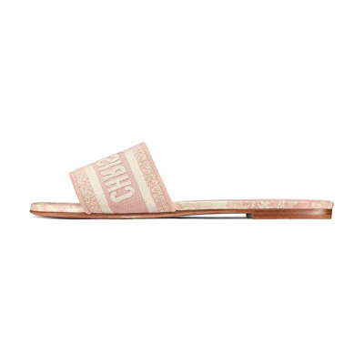 (W) Dior Dway Toile de Jouy Embroidered Cotton Slide 'Light Pink'