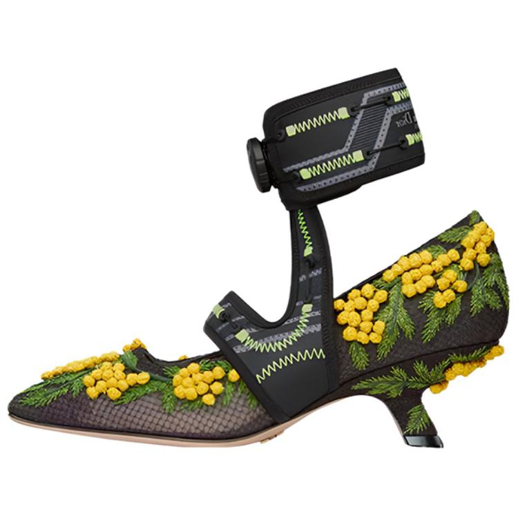 (Women) Dior Embroidered Fabric High-Heeled Shoes 'Black Yellow' KDP965GWE_S56X