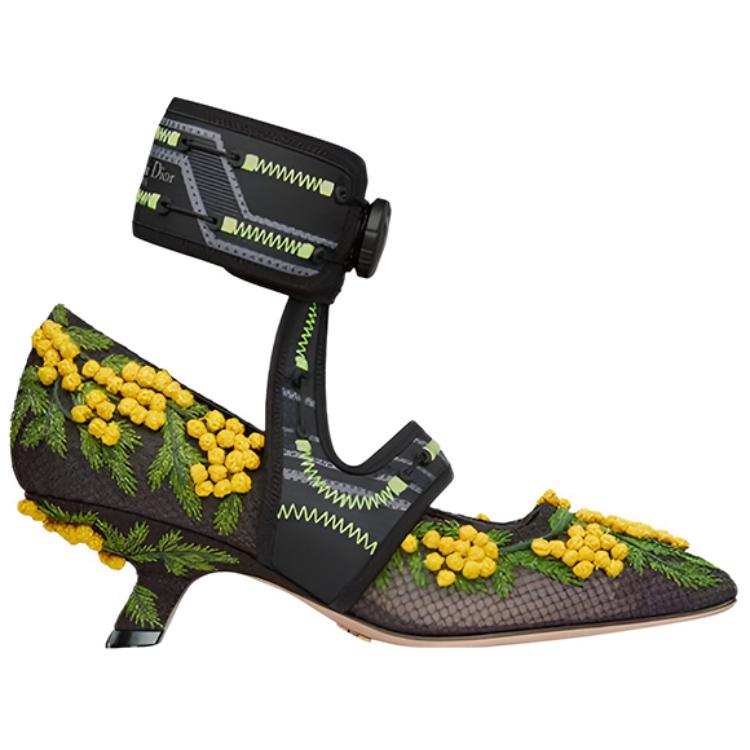 Order (W) ディオール 刺繍 ハイヒール 黒×黄 KDP965GWE_S56X