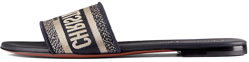 (Women) Dior Embroidered Flat Slide 'Deep Blue' KCQ166ERC_S56B (Women) Dior Embroidered Flat Slide 'Deep Blue' KCQ166ERC_S56B