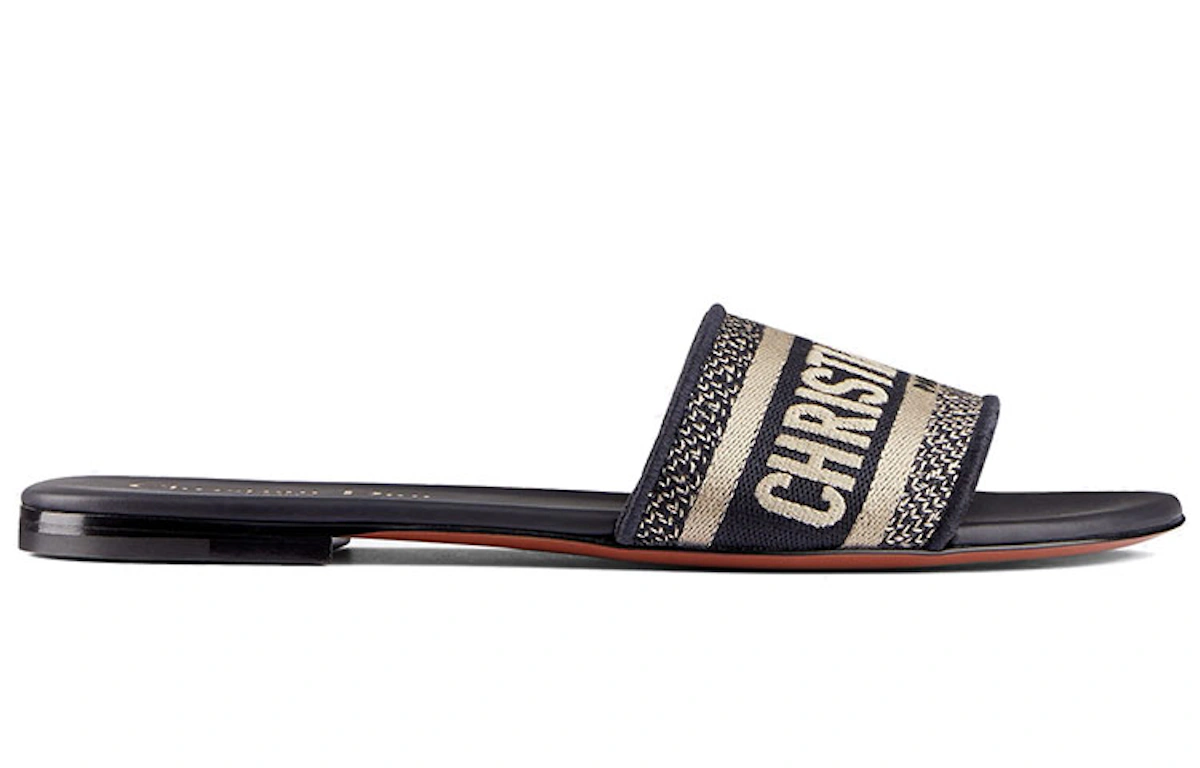 (Women) Dior Embroidered Flat Slide 'Deep Blue'