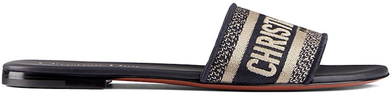 DIOR 迪奧 Christian 棉布 平底刺繡圓頭 時尚涼拖 女款 深藍色 Order DIOR 迪奧 Christian 棉布 平底刺繡圓頭 時尚涼拖 女款 深藍色