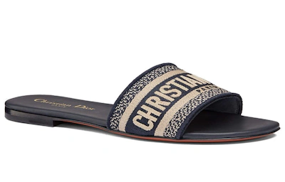 (Women) Dior Embroidered Flat Slide 'Deep Blue'