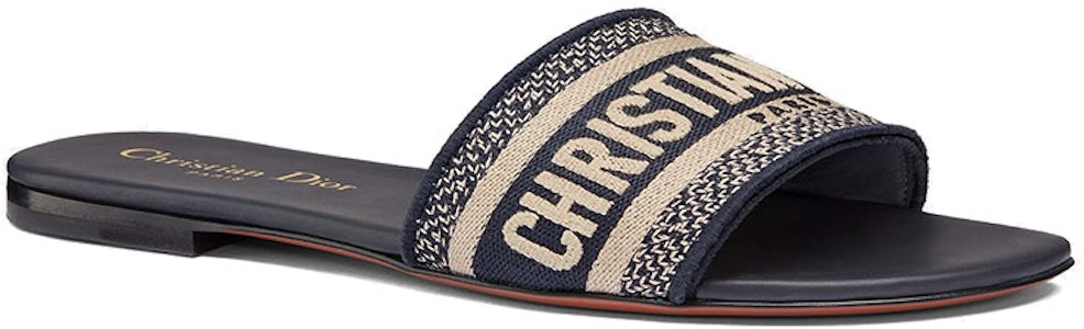 DIOR 迪奧 Christian 棉布 平底刺繡圓頭 時尚涼拖 女款 深藍色 Lookbook DIOR 迪奧 Christian 棉布 平底刺繡圓頭 時尚涼拖 女款 深藍色