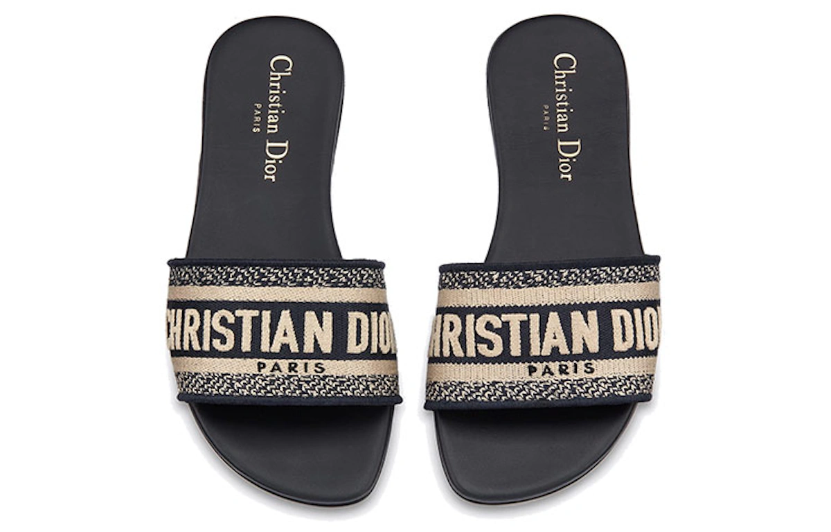 (Women) Dior Embroidered Flat Slide 'Deep Blue'