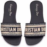 Details for DIOR 迪奧 Christian 棉布 平底刺繡圓頭 時尚涼拖 女款 深藍色
