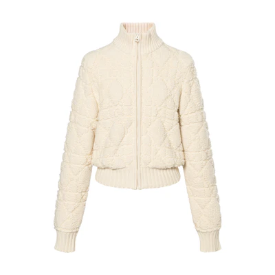 (Women) DIOR ESSENTIAL FW22 Wool Knit Jacket Zip-Up - Off White 254V20AM340-X0200