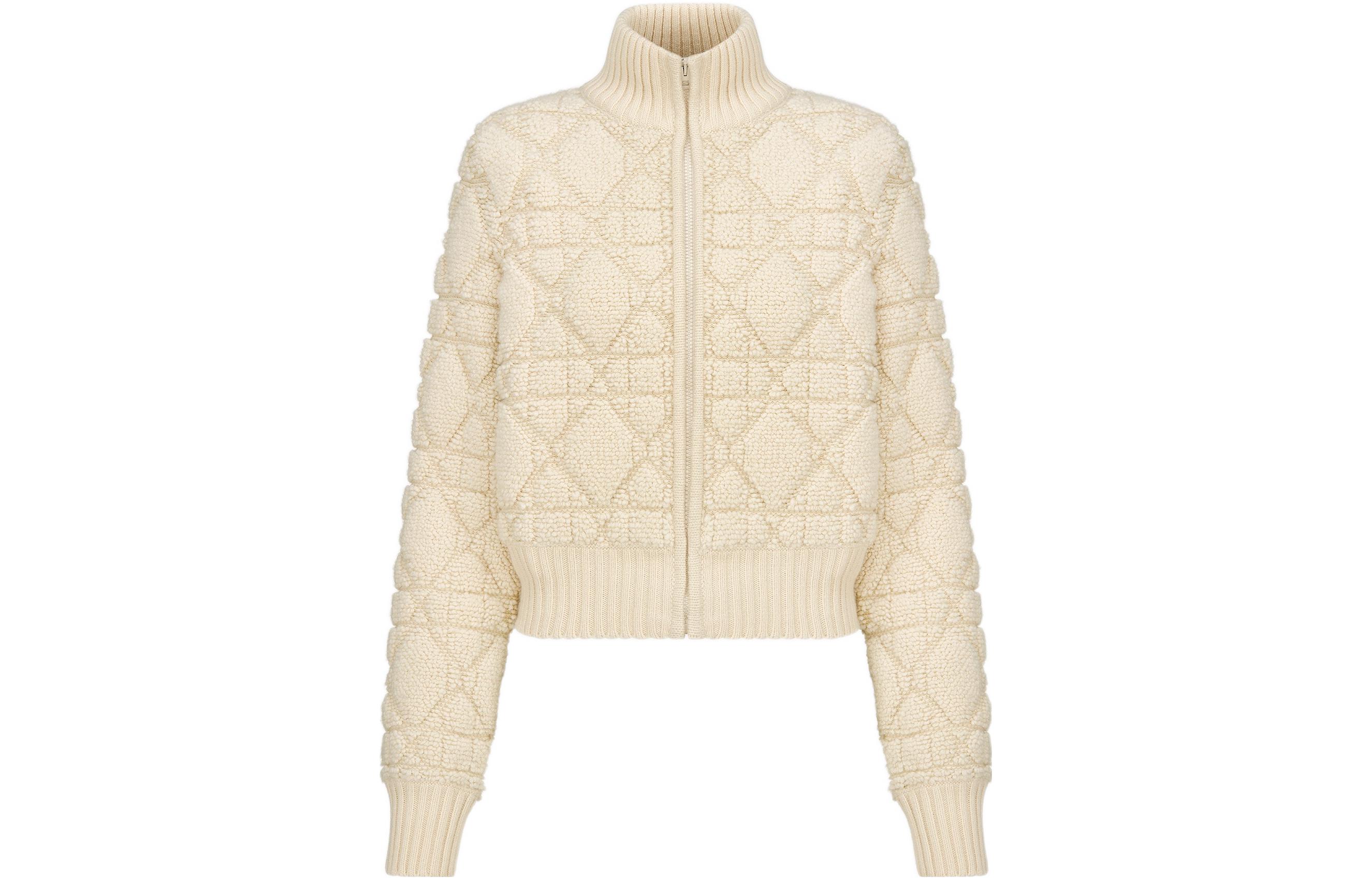 Order (W) DIOR ESSENTIAL FW22 Jaket Knit Wool Zip-Up - Putih Gading 254V20AM340-X0200