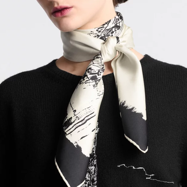 (Women) DIOR Floral Print Silk Scarf for Women - Black 44PAA090I605C989 圖 3