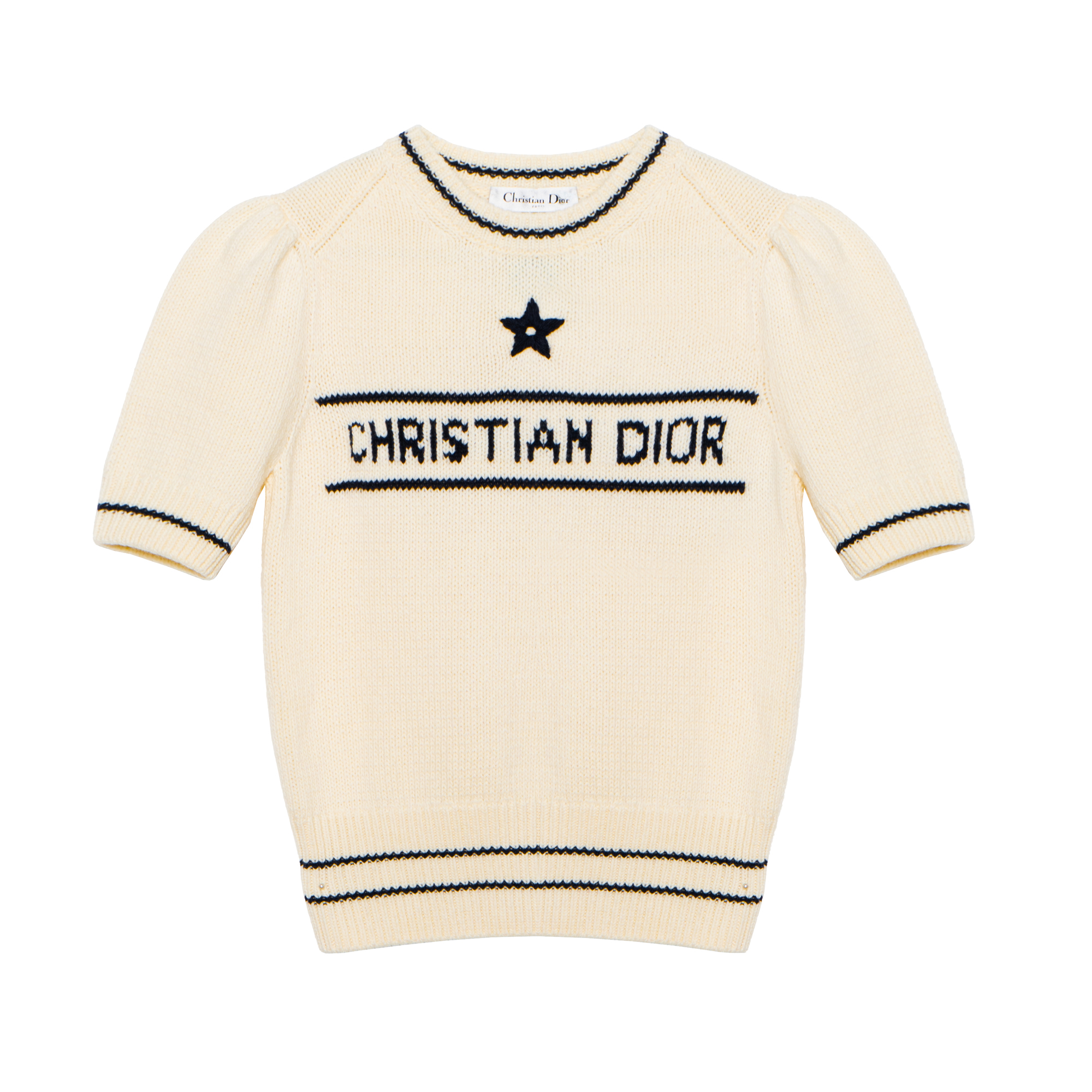 (Women) Dior FW21 Beige Wool Knit Short-Sleeve Sweater 154S09AM305-X5801