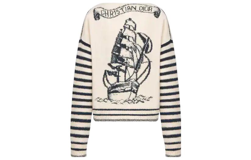 Order (W) ディオール FW22 ベージュ ストライプ ロゴ カシミア 長袖ニットセーター. 314S29AM412-X0825