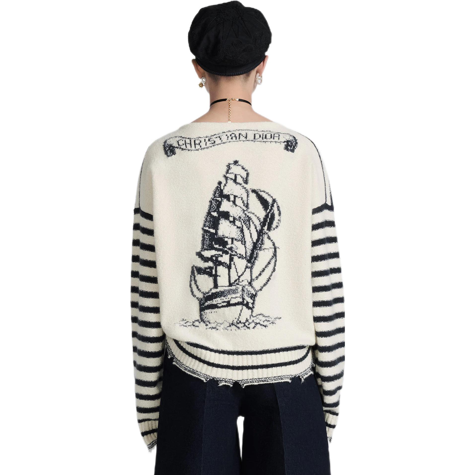 Shop (W) ディオール FW22 ベージュ ストライプ ロゴ カシミア 長袖ニットセーター. 314S29AM412-X0825