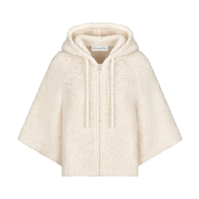 (Women) DIOR FW22 Beige Wool Knit Hoodie with Logo Print. 254G29AM114_X0300
