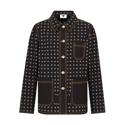 (Women) DIOR FW22 Black Denim Jacket with Letter Metal Mesh and Single Button. 242V16X3308-X9000