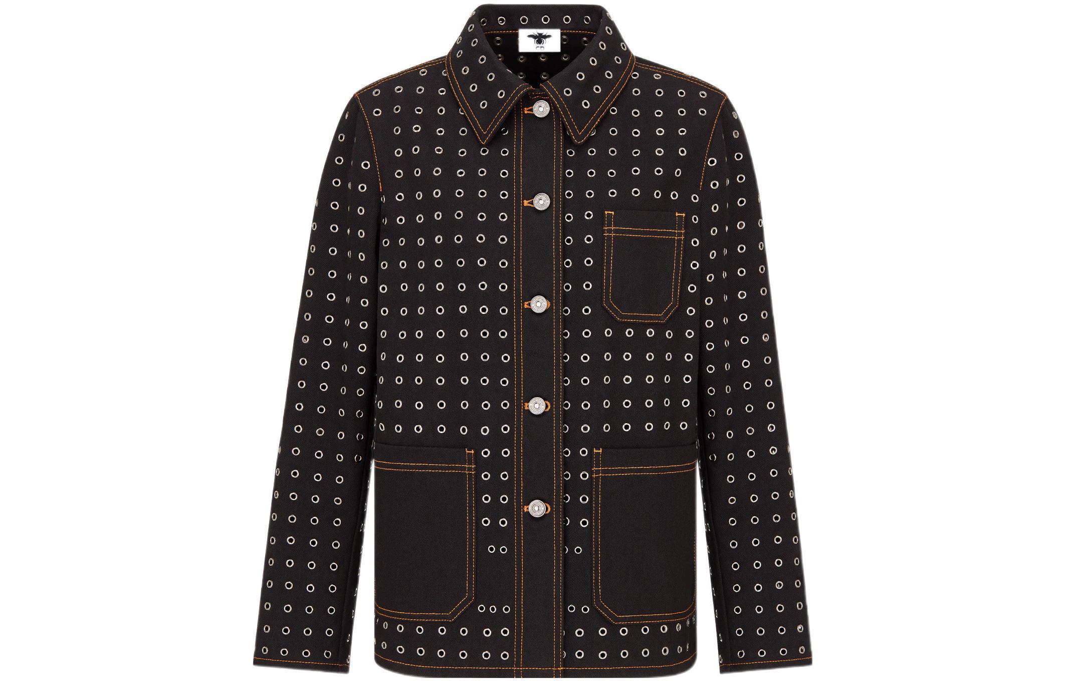 (Women) DIOR FW22  Black Denim Jacket with Letter Metal Mesh and Single Button. 242V16X3308-X9000 圖 2