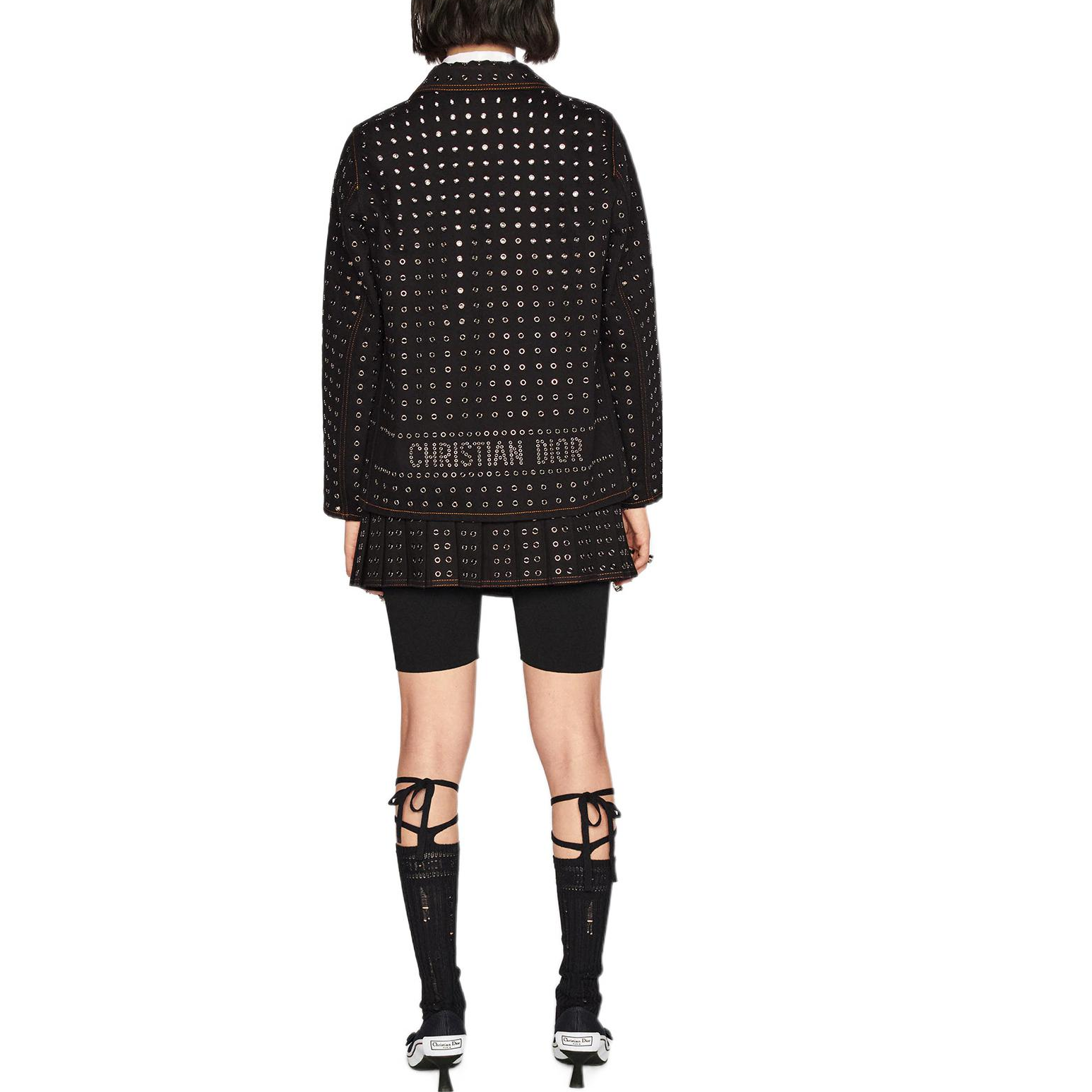 (Women) DIOR FW22  Black Denim Jacket with Letter Metal Mesh and Single Button. 242V16X3308-X9000 圖 6