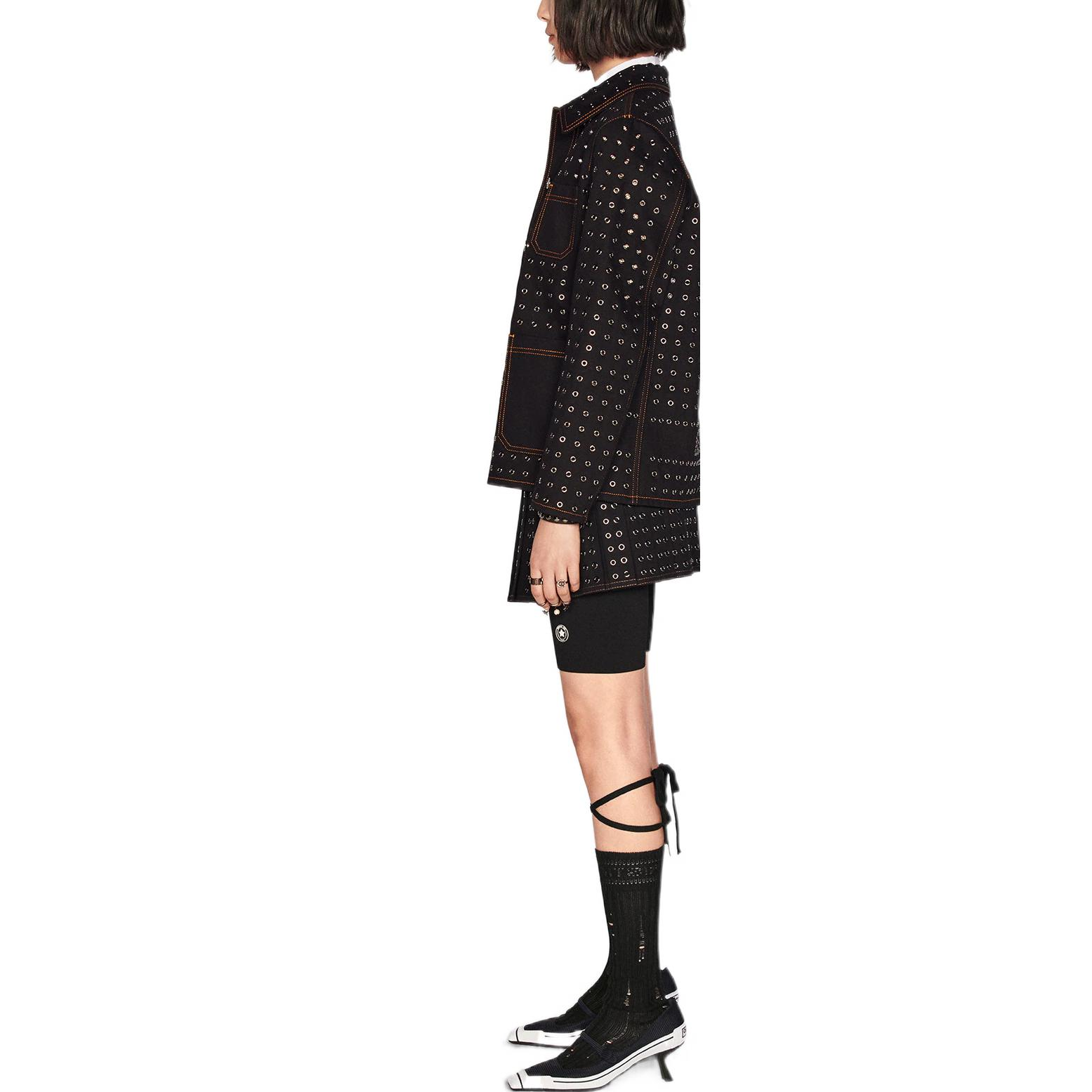 (Women) DIOR FW22  Black Denim Jacket with Letter Metal Mesh and Single Button. 242V16X3308-X9000 圖 7