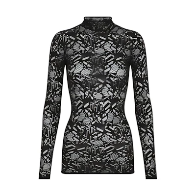 (Women) DIOR FW22 Black Lace Hollow-Out Slim T-Shirt 254S75AM845-X9000