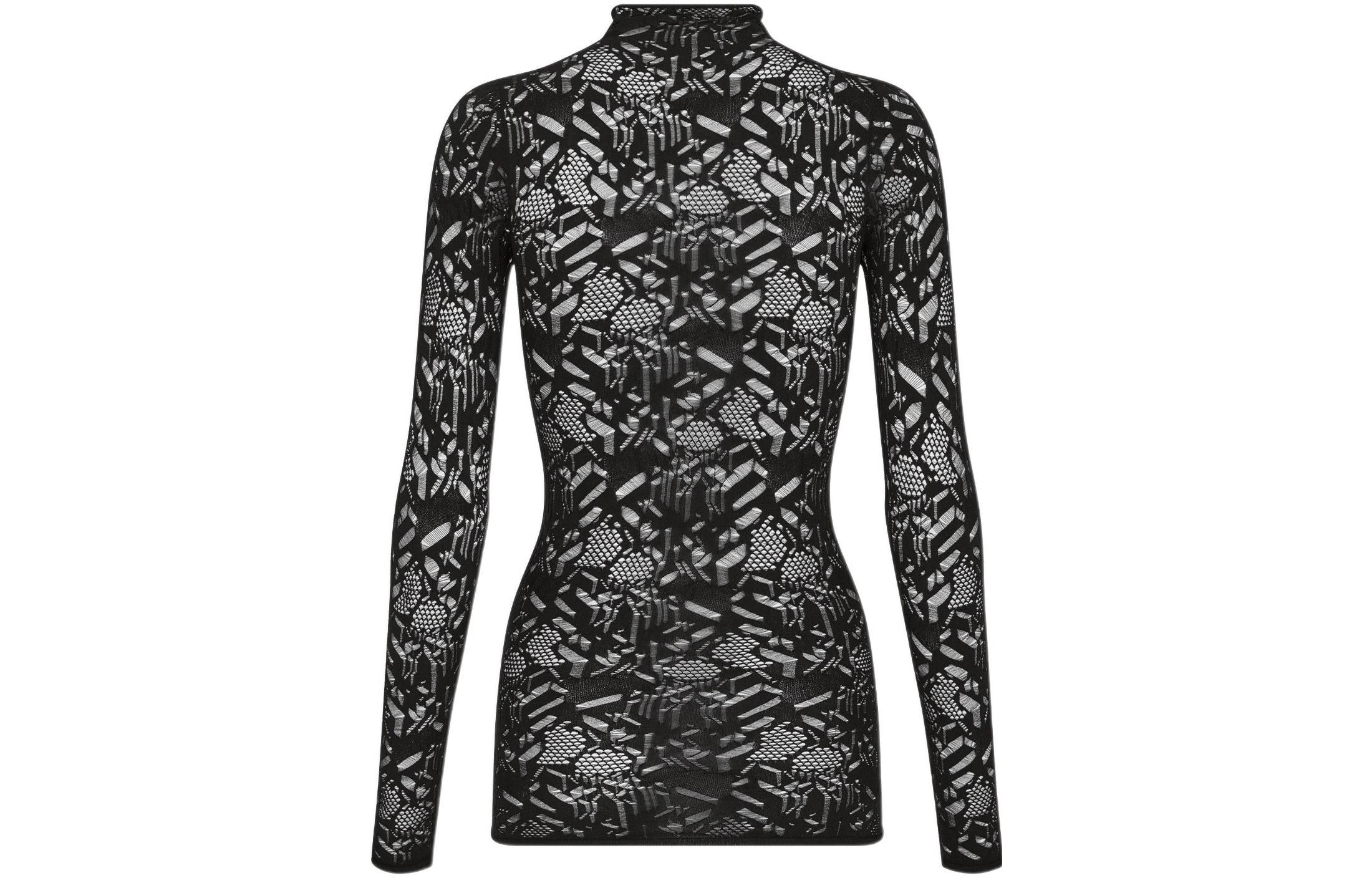 (Women) DIOR FW22  Black Lace Hollow-Out Slim T-Shirt 254S75AM845-X9000 圖 3