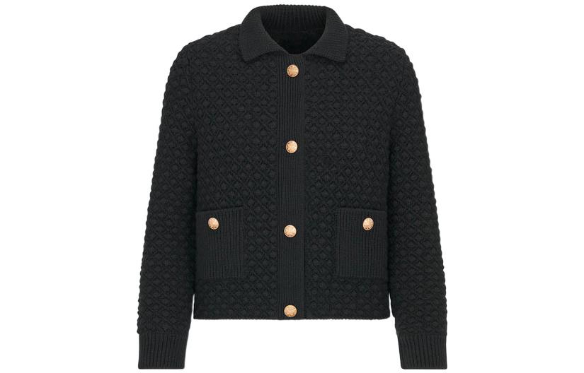 (Women) DIOR FW22  Black Solid Single-Breasted Knit Cardigan. 314V53AM202-X9000