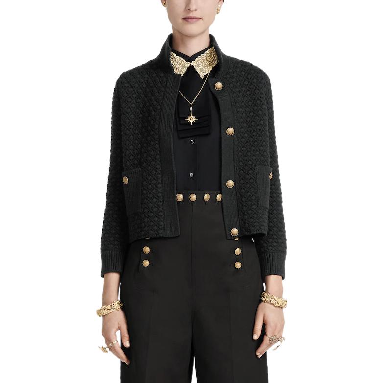 (Women) DIOR FW22  Black Solid Single-Breasted Knit Cardigan. 314V53AM202-X9000 圖 4