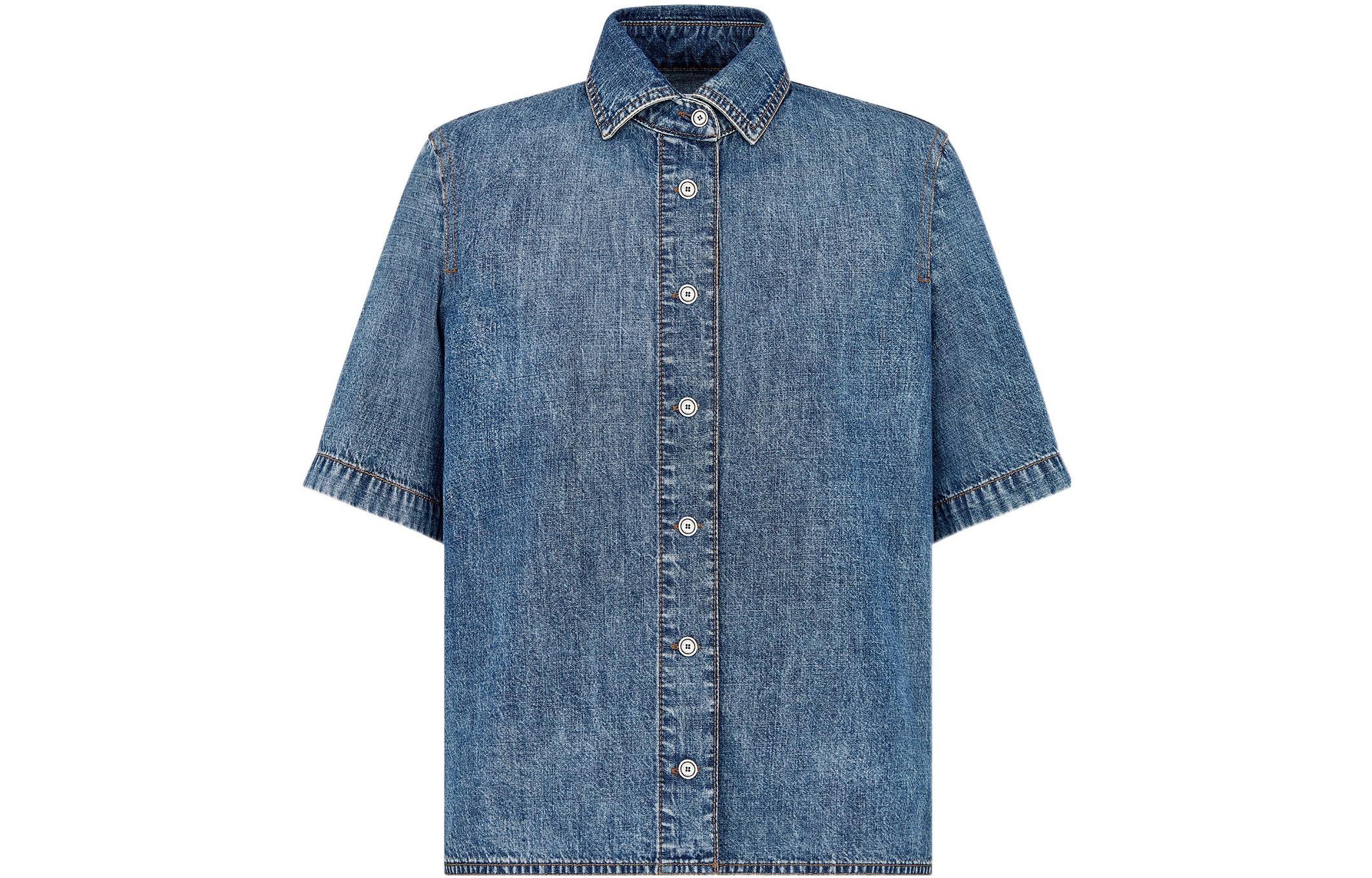 (Women) DIOR FW22  Blue Denim Short Sleeve Shirt with Tiger Print Back Design 252B26Y3584-X5887