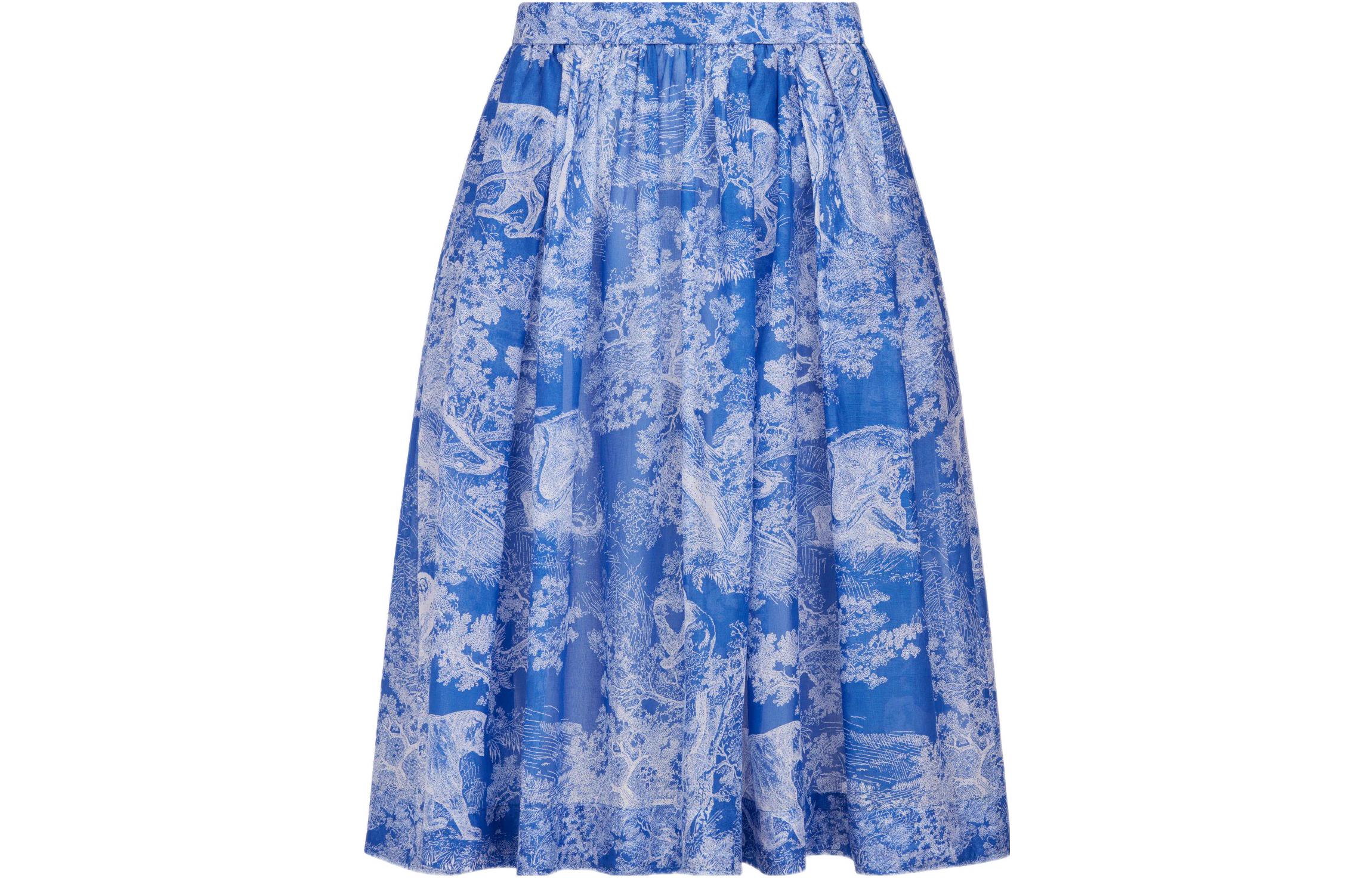 (Women) DIOR FW22  Blue Printed Elastic Waist Flared Midi Skirt 241J90B3846X5882