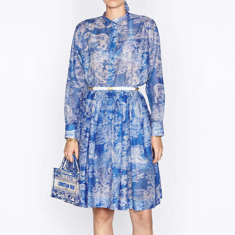 Sizing (W) DIOR FW22 藍色印花彈性腰圍荷葉中長裙 241J90B3846X5882