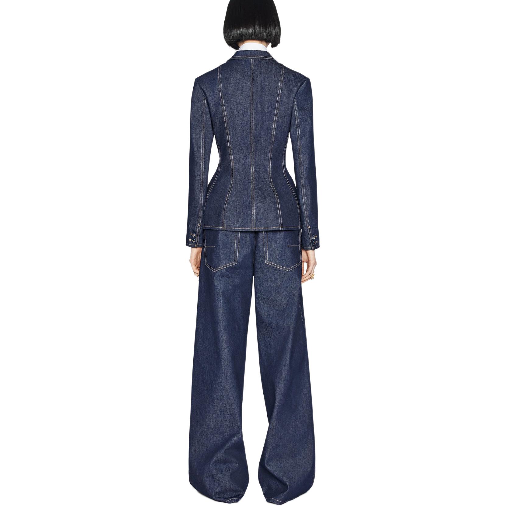 Purchase (W) 디올 FW22 블루 싱글 브레스티드 슬림 핏 블레이저 재킷. 252V14A3561-X5670