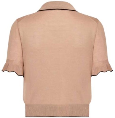 (Women) DIOR FW22 Colorblock Ruffle Polo Cashmere Knit Shirt Pink/Brown. 314S52AM102-X4880 Lookbook (Women) DIOR FW22 Colorblock Ruffle Polo Cashmere Knit Shirt Pink/Brown. 314S52AM102-X4880