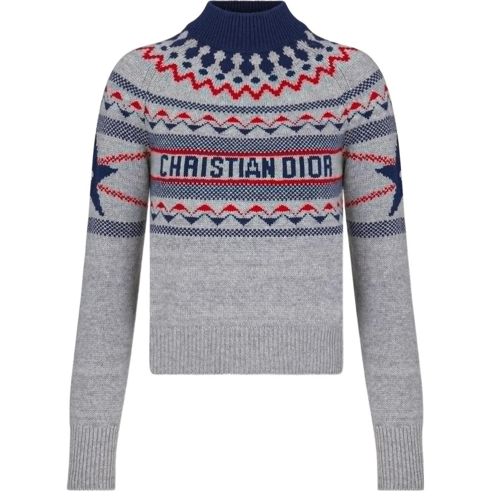 (Women) DIOR FW22  Gray Logo Geometric High-Neck Striped Wool Sweater. 144S60BM134_X8878