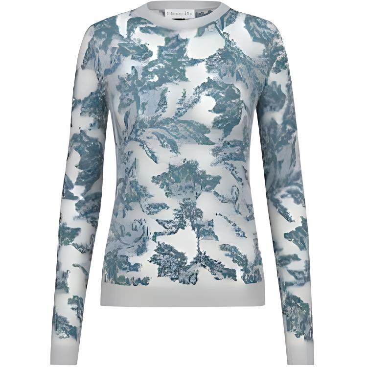 (Women) DIOR FW22  Jacquard Knit Sweater with Botanical Pattern - Blue. 254S78AM149-X5854