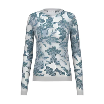 (Women) DIOR FW22 Jacquard Knit Sweater with Botanical Pattern - Blue. 254S78AM149-X5854