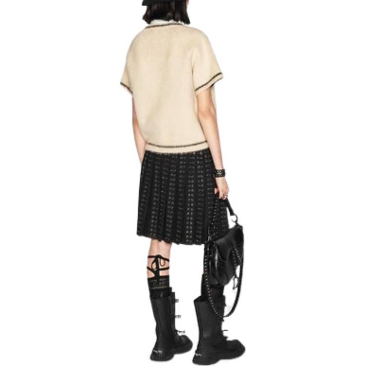 Shop (W) DIOR FW22 Jacquard Knit Baju Lengan Pendek Wool-Cashmere Off-White 244S41AM410-X0811