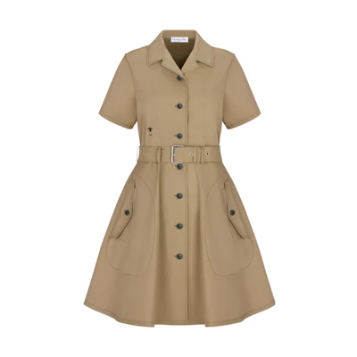 (Women) DIOR FW22 Khaki Short-Sleeve Single-Breasted Mini Dress 247R19A3332-X1700