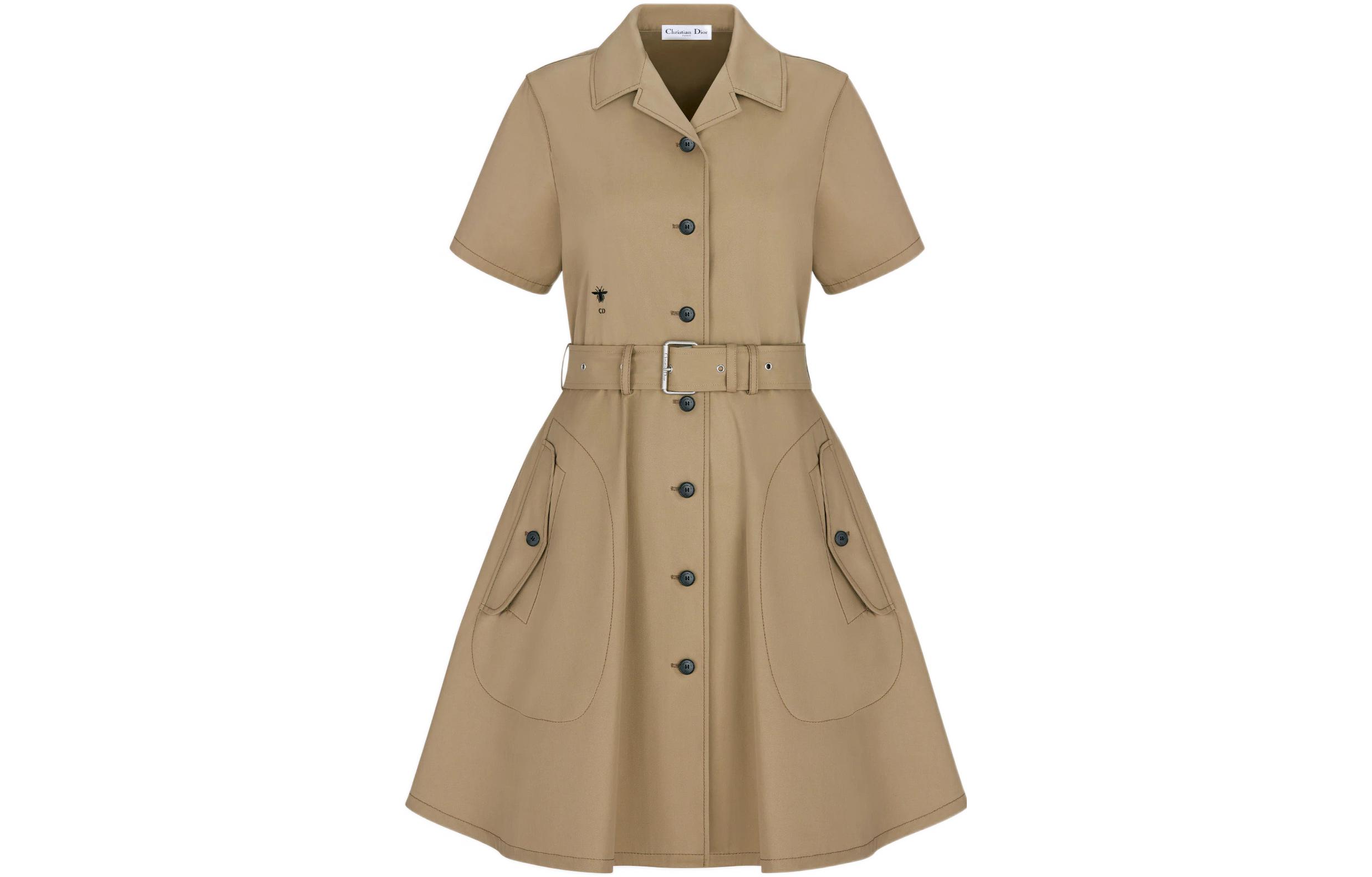 Order (W) DIOR FW22 卡其色短袖單排扣迷你連衣裙 247R19A3332-X1700