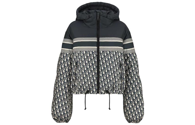 (Women) DIOR FW22  Logo Print Hooded Zip-Up Long Sleeve Down Jacket Colorblock. 147C21A2968-X5803
